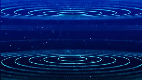 Abstract blue background of circular flow of particles. Network connections.. Illustrazione stock