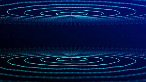 Abstract blue background of circular flow of particles. Network connections.. Illustrazione stock