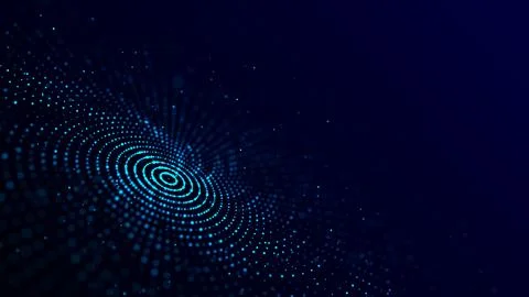 Abstract blue background of circular flow of particles. Digital cyberspace... Stock Illustration