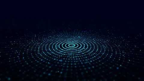 Abstract blue background of circular flow of particles. Digital cyberspace... Stock Illustration