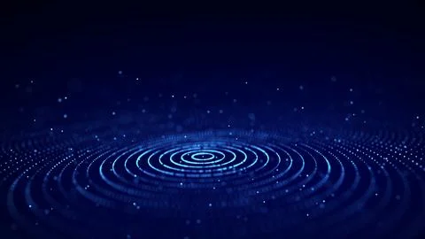 Abstract blue background of circular flow of particles. Digital cyberspace... Stock Illustration