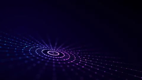 Abstract blue background of circular flow of particles. Digital cyberspace... Stock Illustration