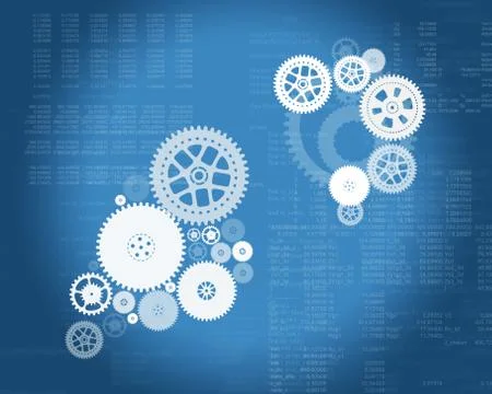 Abstract blue background with cogs and matrix Stock Illustration
