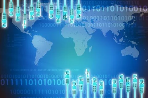 Abstract blue background with computer cables Stock Illustration