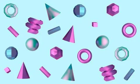 Abstract blue background with cube, sphere, tubes and cones. 3d rendering Stock Illustration
