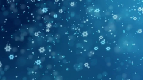 Abstract blue background with falling glittering bokeh lights and Jewish stars Video stock 98174725