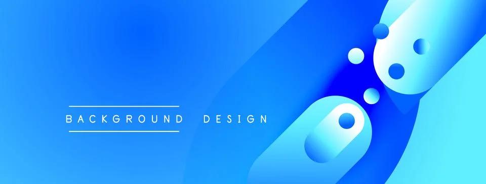 Abstract blue background features flowing shapes, gradients, bubbles. Modern Illustrazione stock