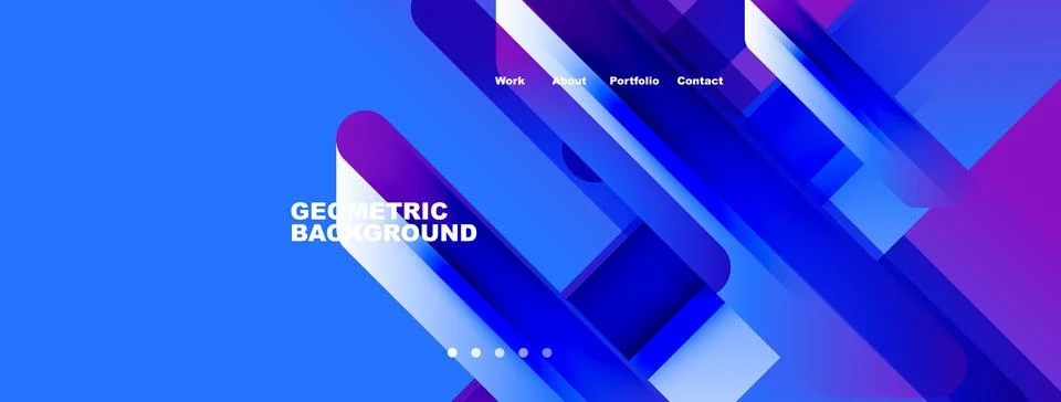 Abstract blue background features geometric shapes, text elements like work, Illustrazione stock