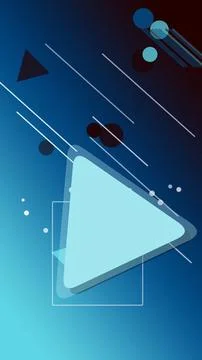 Abstract blue background features a glowing playback triangle with floating.. Stock Illustration