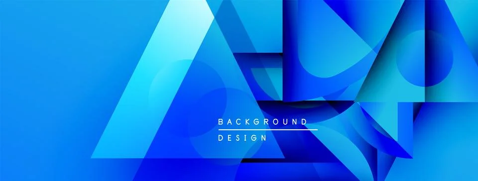 Abstract blue background features overlapping shapes, gradients, dynamic Illustrazione stock