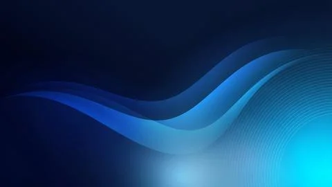 Abstract blue background with flowing smooth waves and glowing light circles Stock Illustration