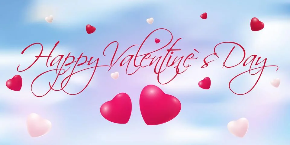 Abstract blue background in the form of sky with bright hearts. Happy Valentine Illustrazione stock
