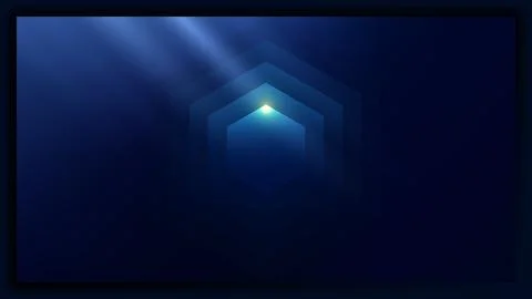 Abstract blue background with geometric hexagon shapes and glowing light ra.. Illustrazione stock