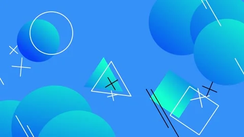 Abstract Blue Background with Geometric Shapes and Gradient Spheres. Stock Footage 320461948