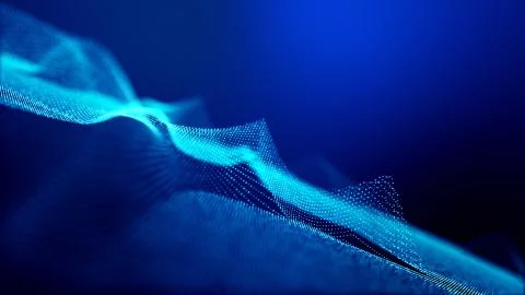 Abstract blue background of glow particles form lines, surfaces as futuristic Stock Illustration