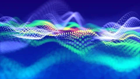 Abstract blue background of glow particles form lines, surfaces as futuristic Stock Illustration