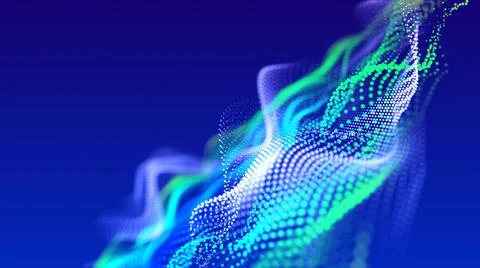 Abstract blue background of glow particles form lines, surfaces as futuristic Stock Illustration