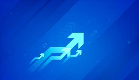 Abstract blue background with glowing arrows pointing up, highlighting econ.. Stock Illustration