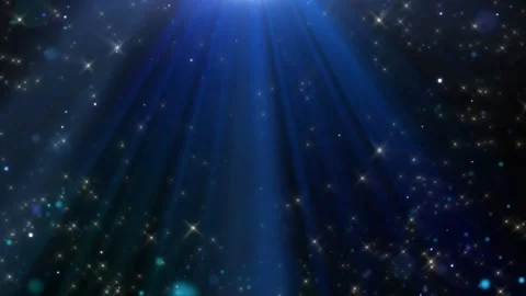 Abstract blue background with glowing golden stars and light rays for festive Stockbeeldmateriaal 343481010