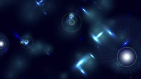 Abstract blue background with glowing light flares and blurred bokeh particles Video stock 337461004