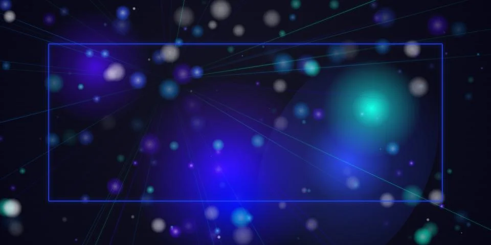 Abstract blue background with glowing particles and frame Stock Illustration