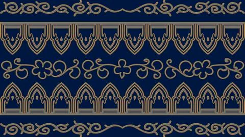 Abstract blue background with gold patterns, raster image for the design Stock Illustration