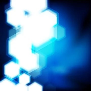 Abstract blue background with hexagons bokeh defocused lights. 스톡 일러스트