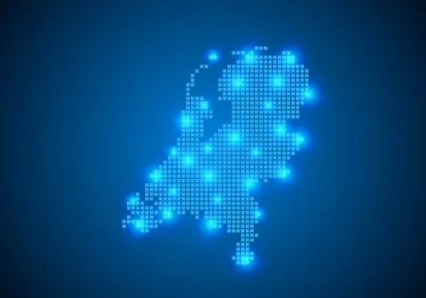 Abstract blue background with map, internet line, connected points. map with  Stock Illustration