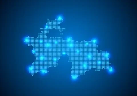 Abstract blue background with map, internet line, connected points. map with  Stock Illustration