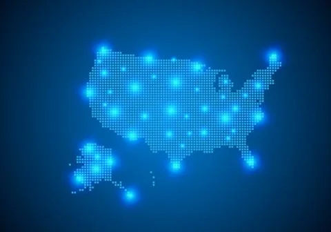 Abstract blue background with map, internet line, connected points. map with  Stock Illustration