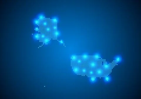 Abstract blue background with map, internet line, connected points. map with  Stock Illustration