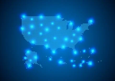 Abstract blue background with map, internet line, connected points. map with  Stock Illustration