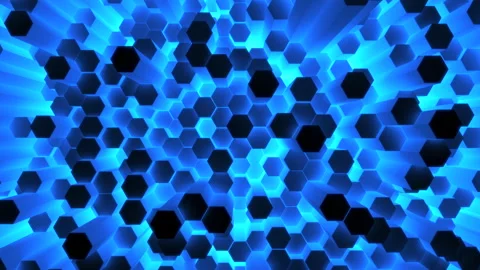 Abstract blue background of moving hexagons. Monochrome futuristic pattern in Stock-Footage 146110762