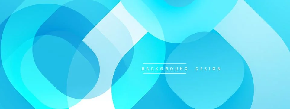 Abstract blue background. Overlapping circles, squares create modern design. Stock Illustration