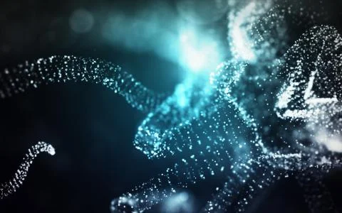 Abstract blue background with particles mesh and glowing shining bokeh Illustrazione stock