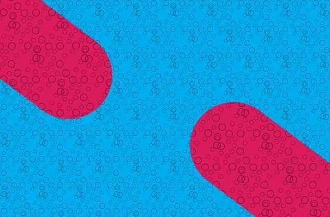 Abstract Blue Background With Red Rounded Shapes and Bubble Circle Pattern .. Stockillustratie