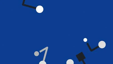 Abstract blue background with scattered white and gray circles connected by b Ilustración de archivo