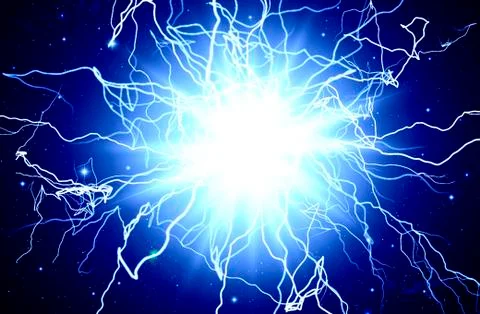 Abstract blue background, star burst, lightning, bright, electric discharge, Stock Illustration