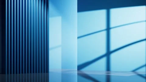 Abstract blue background with striped pillar and window light shadows moving Stock Footage 328332605