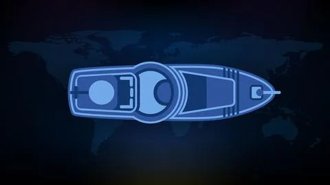 Abstract blue background of top view large luxury yacht with world map Stock Illustration