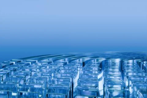 Abstract blue background with a translucent grid of ice-like cubes forming .. Stock Illustration