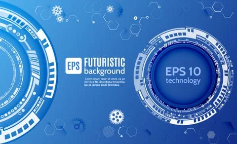 Abstract blue background with various technology elements. Stock Illustration