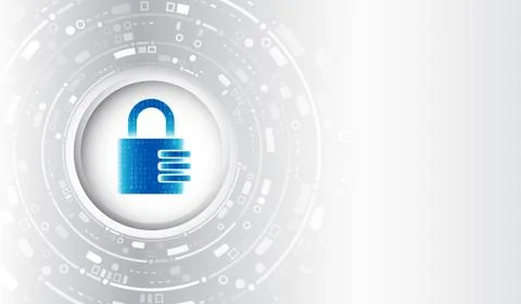 Abstract blue background with various technology elements. Cyber attack prote Stock Illustration