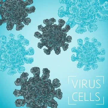 Abstract blue background with virus cells. Illustrazione stock