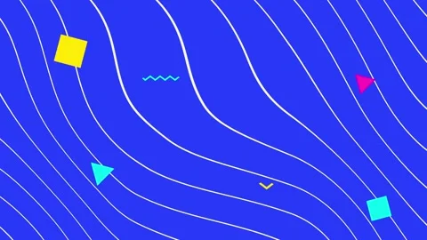 Abstract Blue Background with Wavy Lines and Geometric Shapes Stock Footage 333472203