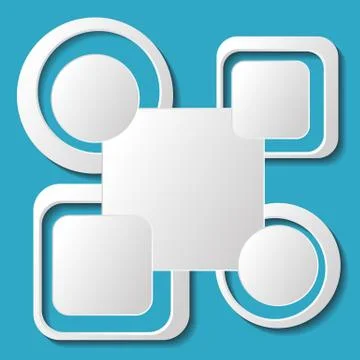 Abstract blue background with white squares and circles Illustrazione stock