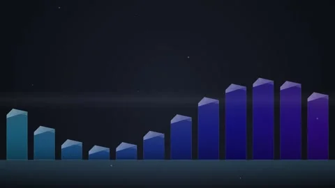 Abstract Blue Bar Chart Graph Animation on Dark Starry Night Background Stock Footage 346661770