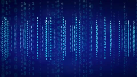 Abstract Blue Binary Code Data Stream Falling Downwards on Dark Digital Stock Footage 336776931