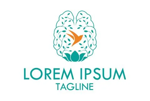 Abstract Blue Bird Negative Brain Yoga Logo Design	 Stock Illustration