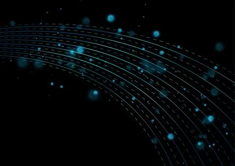Abstract blue black background with dotted lines and bokeh lights 스톡 일러스트